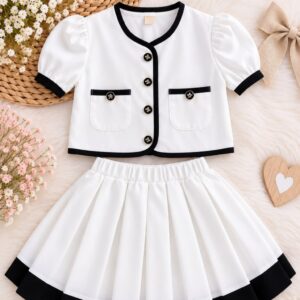SAQUITO CON POLLERA TABLEADA COLOR BLANCO CON NEGRO 18-24 M