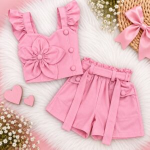 CONJUNTO ROSA BLUSA Y SHORT CON CINTO T 8 AÑOS