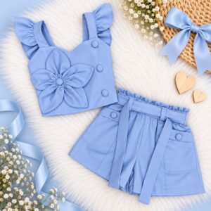 CONJUNTO CELESTE BLUSA Y SHORT CON CINTO T 5 AÑOS