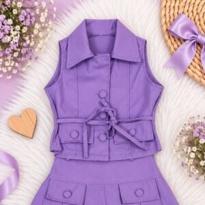CONJUNTO LILA, BLUSA CON SHORT POLLERA  T 7 AÑOS