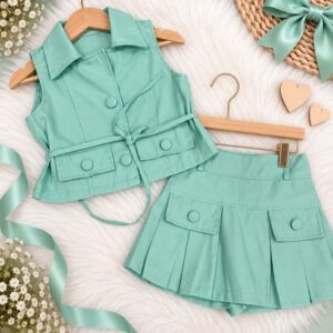 CONJUNTO VERDE AGUA, BLUSA CON SHORT POLLERA  T 4 AÑOS