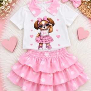 REMERA CON CUELLO Y SHORT POLLERA ROSA A MOTAS T 4 AÑOS
