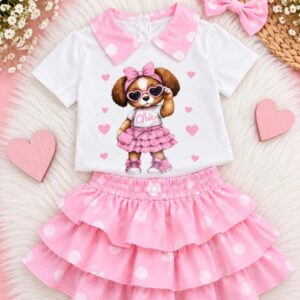 REMERA CON CUELLO Y SHORT POLLERA ROSA A MOTAS T 5 AÑOS