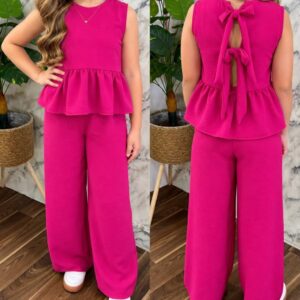 CONJUNTO DE BLUSA CON PALAZO DE COLOR FUCSIA T 9 AÑOS