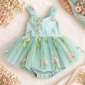 VESTIBODY TUL BORDADO COLOR VERDE T 6-9 MESES