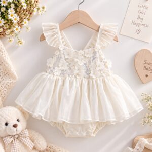 VESTIBODY BEIGE LENTEJUELA Y FLOR T 18-24 MESES