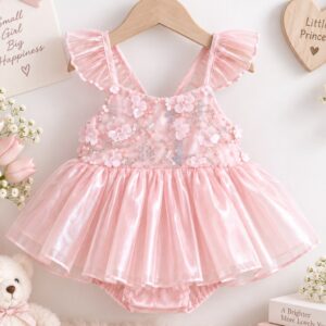 VESTIBODY ROSA LENTEJUELA Y FLOR T 18-24 MESES