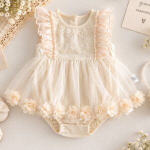 VESTIBODY CRUDO TUL CON DETALLES FLORES 3D T 6-9 MESES